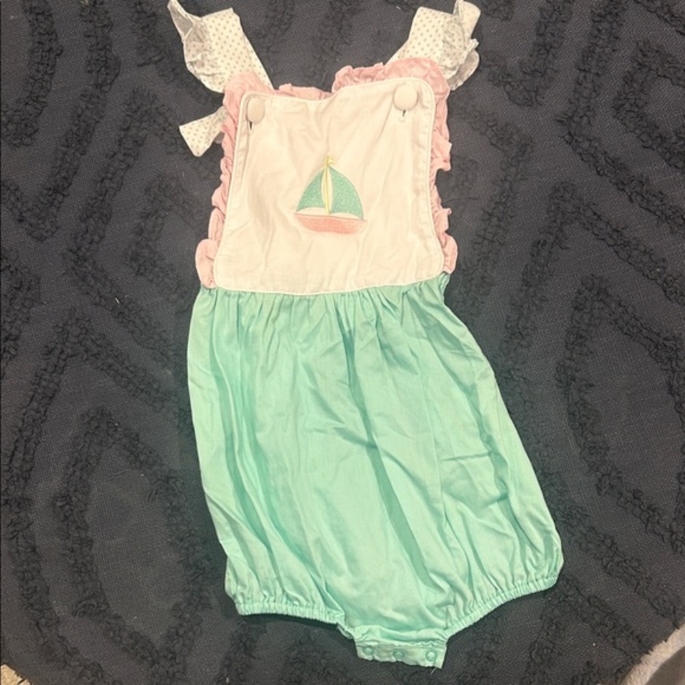 Sailboat Romper in Pink and Mint